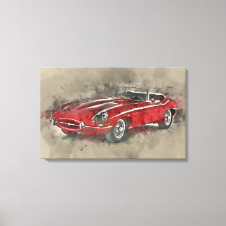 Aquarell Vintag Race Car Wand Kunst Leinwand druck