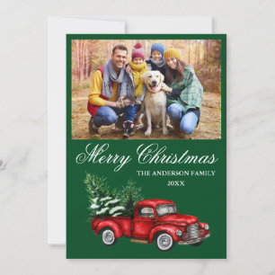 Aquarell Vintag Red Truck Foto Weihnachten Grün