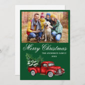 Aquarell Vintag Red Truck Foto Weihnachten Grün (Vorne/Hinten)