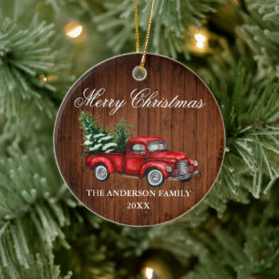 Aquarell Vintag Red Truck Weihnachten Keramik Ornament