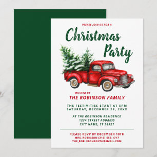 Aquarell Vintag Red Truck Weihnachts-Party Einladung
