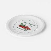 Aquarell Vintag Red Truck Weihnachts-Party Pappteller (Schrägansicht)
