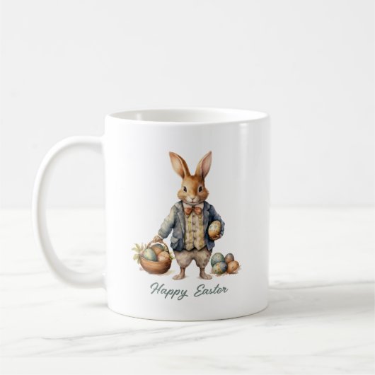 Aquarell Vintag Viktorianisch Osterhase mit Ei Kaffeetasse (Links)
