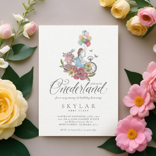 Aquarell Vintage Alice im Wunderland Geburtstag Einladung