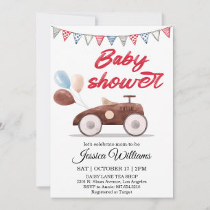 Aquarell-Vintage-Auto-Baby-Shower-Einladung Einladung