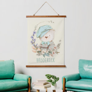 Aquarell Vintage Bär Personalisiert Wandteppich Mit Holzrahmen