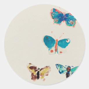 Aquarell vintage blaue Schmetterlinge. Odilon Redo Runder Aufkleber