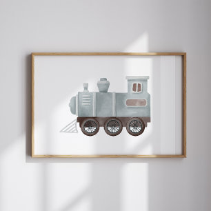 Aquarell-vintage-blauer Zug-Kinderzimmerposter Poster