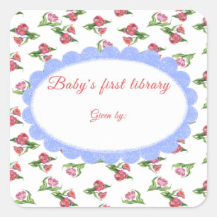 Aquarell Vintage Blumen Baby's erste Bibliothek Quadratischer Aufkleber