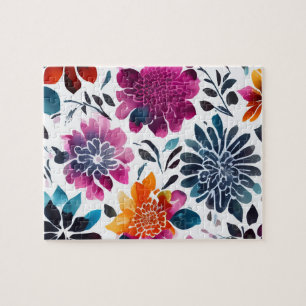 Aquarell-Vintage-Blumen Blumenmuster Puzzle