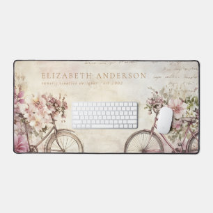 Aquarell Vintage Blumen Fahrrad Benutzerdefiniert  Schreibtischunterlage