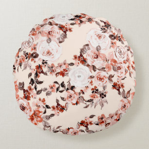 Aquarell-vintage-blumen nahtloses Muster, braun  Rundes Kissen