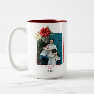 Aquarell-Vintage-Blumen-Rot-Weihnachtsstern-Andenk Zweifarbige Tasse