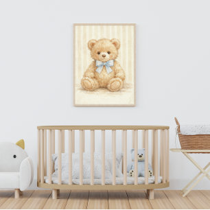 Aquarell Vintage Boho Kinderzimmer Teddybär Poster
