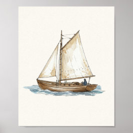 Aquarell Vintage Boot Nautical Poster