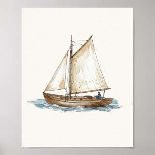 Aquarell Vintage Boot Nautical Poster