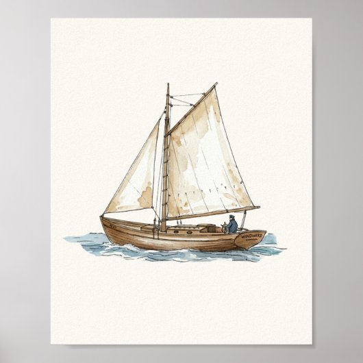 Aquarell Vintage Boot Nautical Poster (Vorne)
