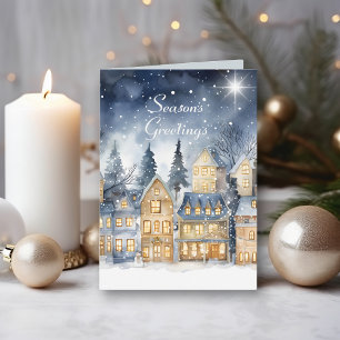Aquarell Vintage Dorf Stern Nacht Weihnachten Karte
