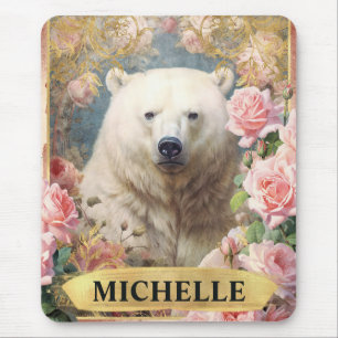 Aquarell Vintage Eisbär und rosa Rosen Mousepad