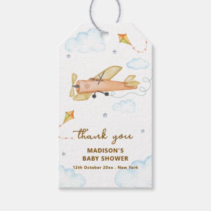 Aquarell Vintage-Flieger Flugzeug Baby Shower Geschenkanhänger