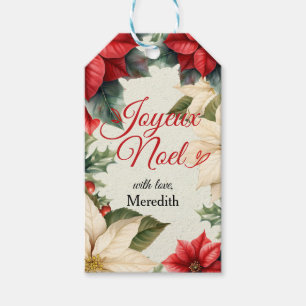 Aquarell Vintage Floral Rote Weihnachtsstern Weihn Geschenkanhänger