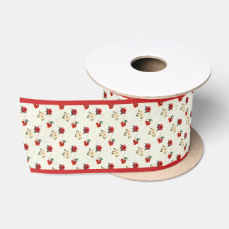 Aquarell Vintage Floral Roter Weihnachtsstern Satinband