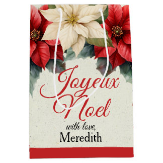 Aquarell Vintage Floral Roter Weihnachtsstern Weih Mittlere Geschenktüte