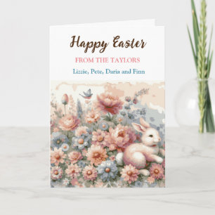 Aquarell-Vintage-Hase und Blumen Ostern Karte