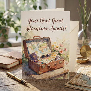Aquarell Vintage-Koffer Reise Ruhestand Karte