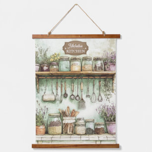 Aquarell-Vintage-Küche Wandteppich Mit Holzrahmen