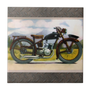 Aquarell-Vintage-Motorrad Fliese