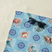 Aquarell Vintage Nautisches Meeresleben Strandtuch (Beispiel)