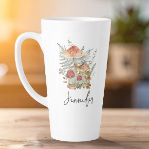 Aquarell-Vintage-Pilz-Farn-Blätter-Monogramm Milchtasse