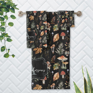 Aquarell-Vintage-Pilz-Farn-Botanik-Muster Badhandtuch Set