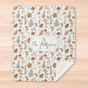 Aquarell-Vintage-Pilz-Farn-Botanik-Muster Sherpadecke