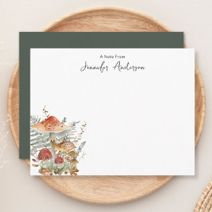 Aquarell-Vintage-Pilz-Farn-personalisierter Name Mitteilungskarte
