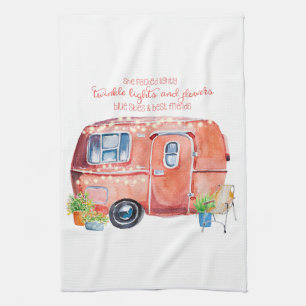 Aquarell Vintage Retro Camper Wohnwagen Geschirrtuch