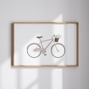 Aquarell Vintage-Rosa-Fahrrad mit Blumenposter Poster