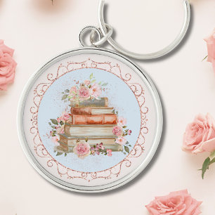 Aquarell Vintage rosa Rosen und Bücher Floral Schlüsselanhänger