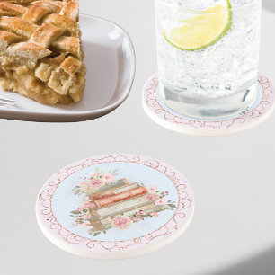 Aquarell Vintage Rosa Rosen und Bücher Floral Schn Getränkeuntersetzer