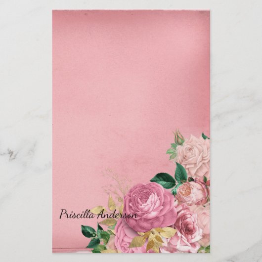 Aquarell Vintage Rose Blumengrün Rosa (Vorderseite)