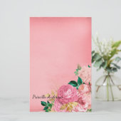Aquarell Vintage Rose Blumengrün Rosa (Stehend Vorderseite)
