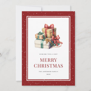 Aquarell-Vintage-rotes-Weihnachtsgrüße-Karte Feiertagskarte