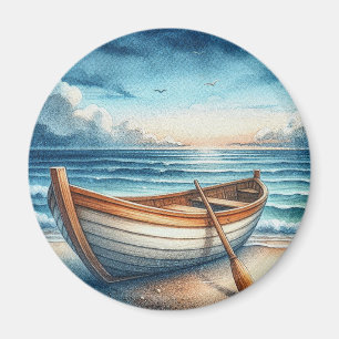 Aquarell-Vintage-Ruderboot am Meer Magnet