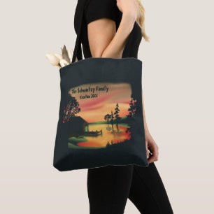 Aquarell Vintage-Sonnenuntergang Ponton-Flucht grü Tasche