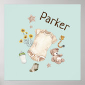 Aquarell Vintage Spielzeug Teal Kinderzimmer Poster (Vorne)