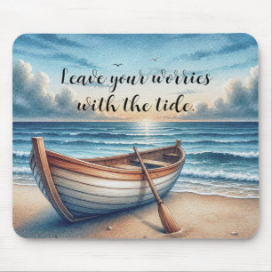 Aquarell Vintage Strand Ruderboot mit Zitat Mousepad