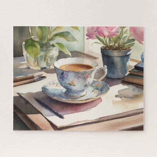 Aquarell-Vintage-Teetasse Puzzle (Horizontal)
