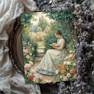 Aquarell Vintage Viktorianische Frau, die ein Buch Seidenpapier