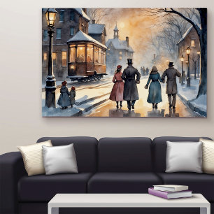 Aquarell-Vintage-viktorianische schneebedeckte Str Poster